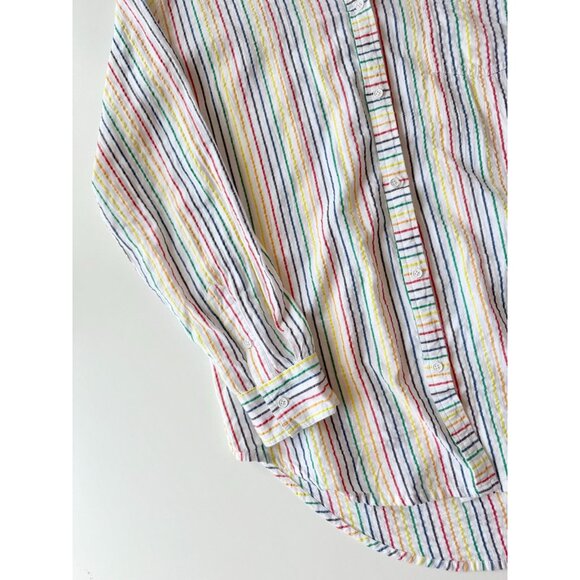 SOLID & STRIPED White Rainbow Cotton Seersucker Oxford Shirt Cover-Up, Size S - Picture 8 of 14